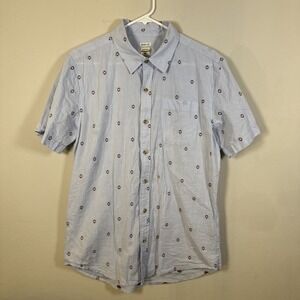 Bridge & Burn Short Sleeve Button Up Shirt Men's M Original Slim Fit Blue Aztec